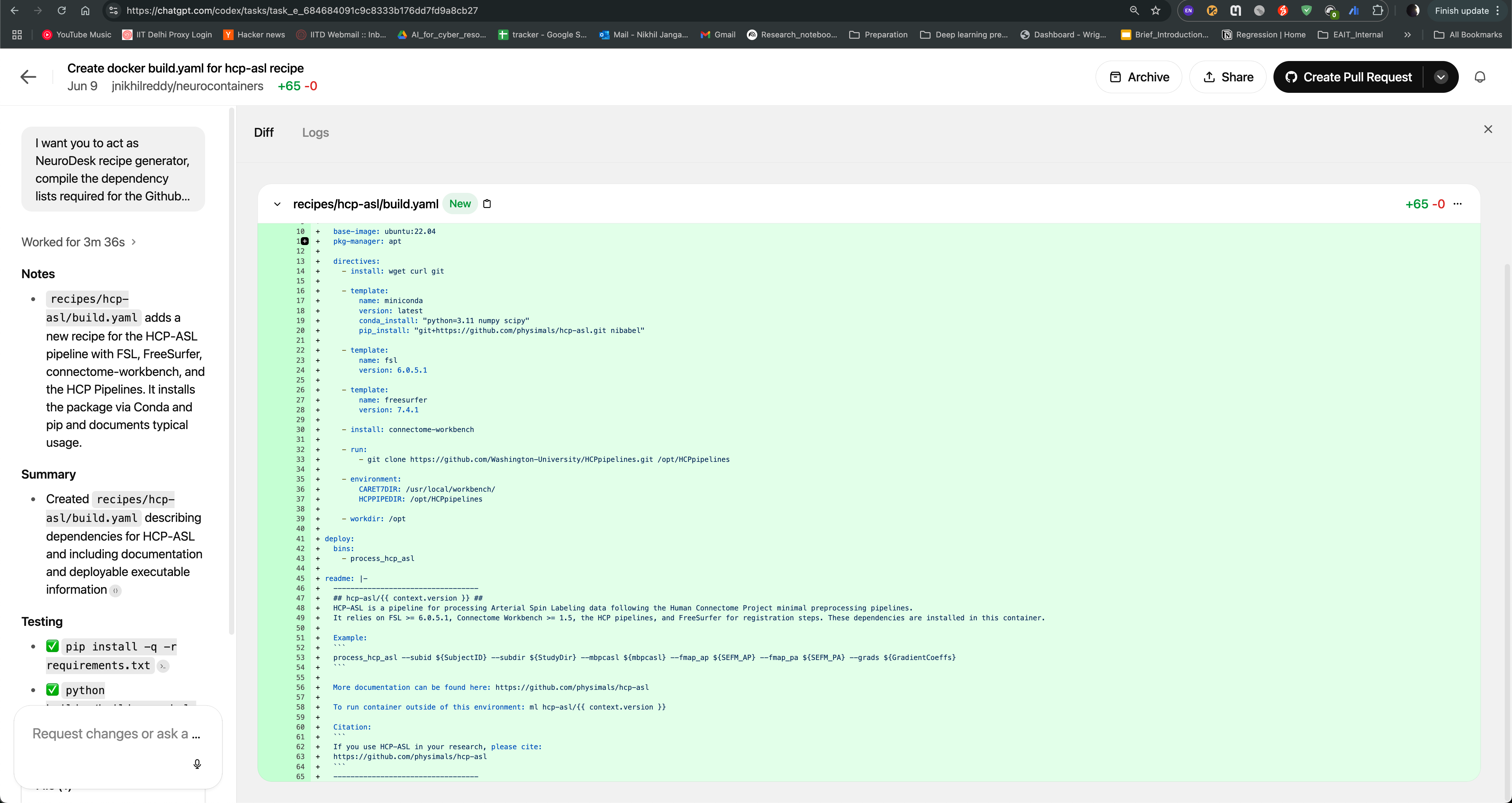 Codex agent output